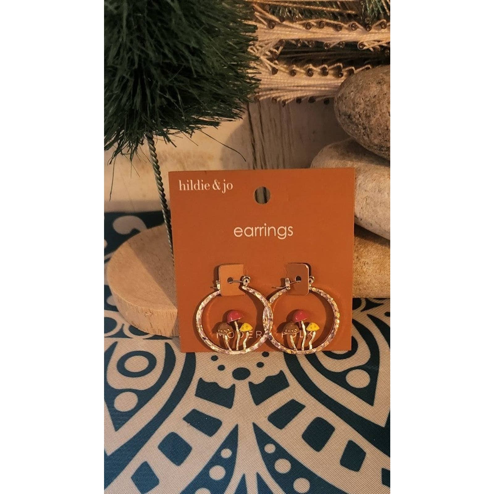 Earrings Gold Hoops With Mushrooms Red Yellow Cottage Core Fall Autumn Halloween 16$
